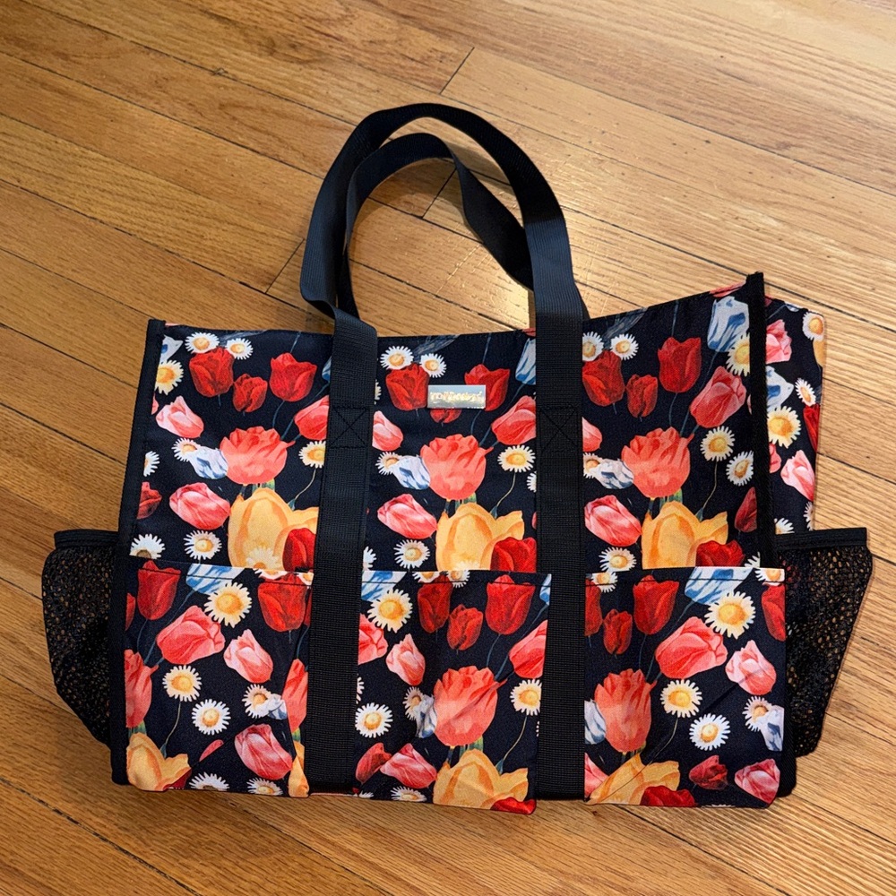 Floral Tulip Black Utility Tote Bag